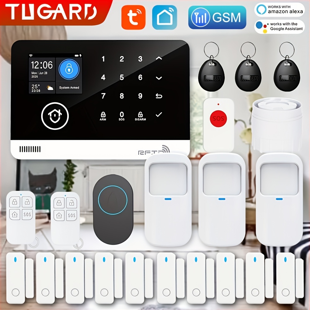 TEMU TUGARD Tuya Wi-Fi + GSM 'alarme intelligent, Kit de maison intelligente, Kit de sécurité avec caméra, Doté de détecteurs de mouvement et de