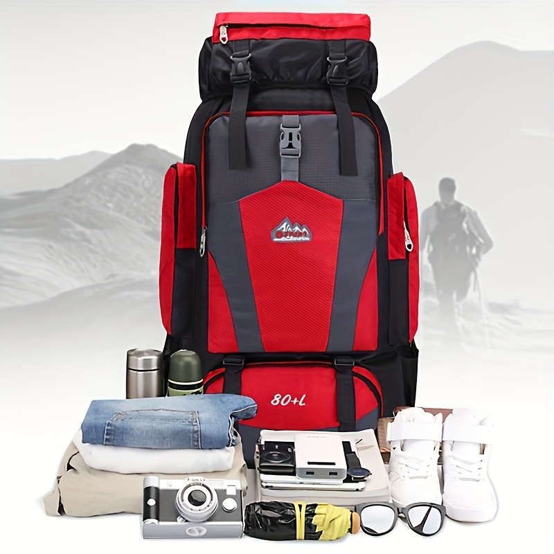 Sac à dos de randonnée grande capacité 80L, sac de voyage en nylon léger avec plusieurs poches, style décontracté pour hommes et femmes, sac à dos de randonnée en plein air, sac pour ordinateur portable, sangle d'épaule réglable, fermeture à pression, doublure en polyester, nettoyage facile avec essuie-tout, impression de positionnement