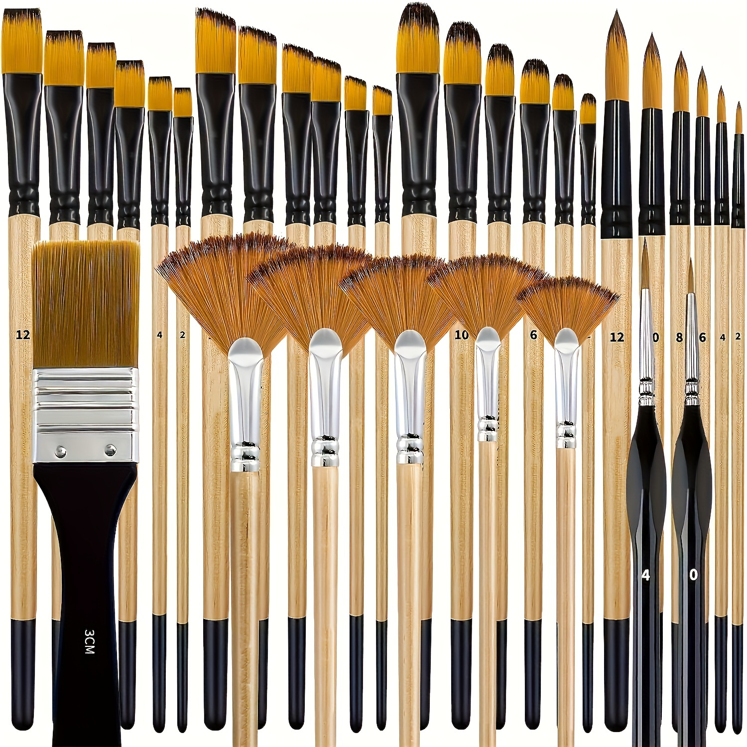 

32-piece Professional Artist Paint Brush Set - High-quality Nylon Bristles, Versatile Shapes For Acrylic, Oil, Watercolor - Perfect For Master Artists And Beginners