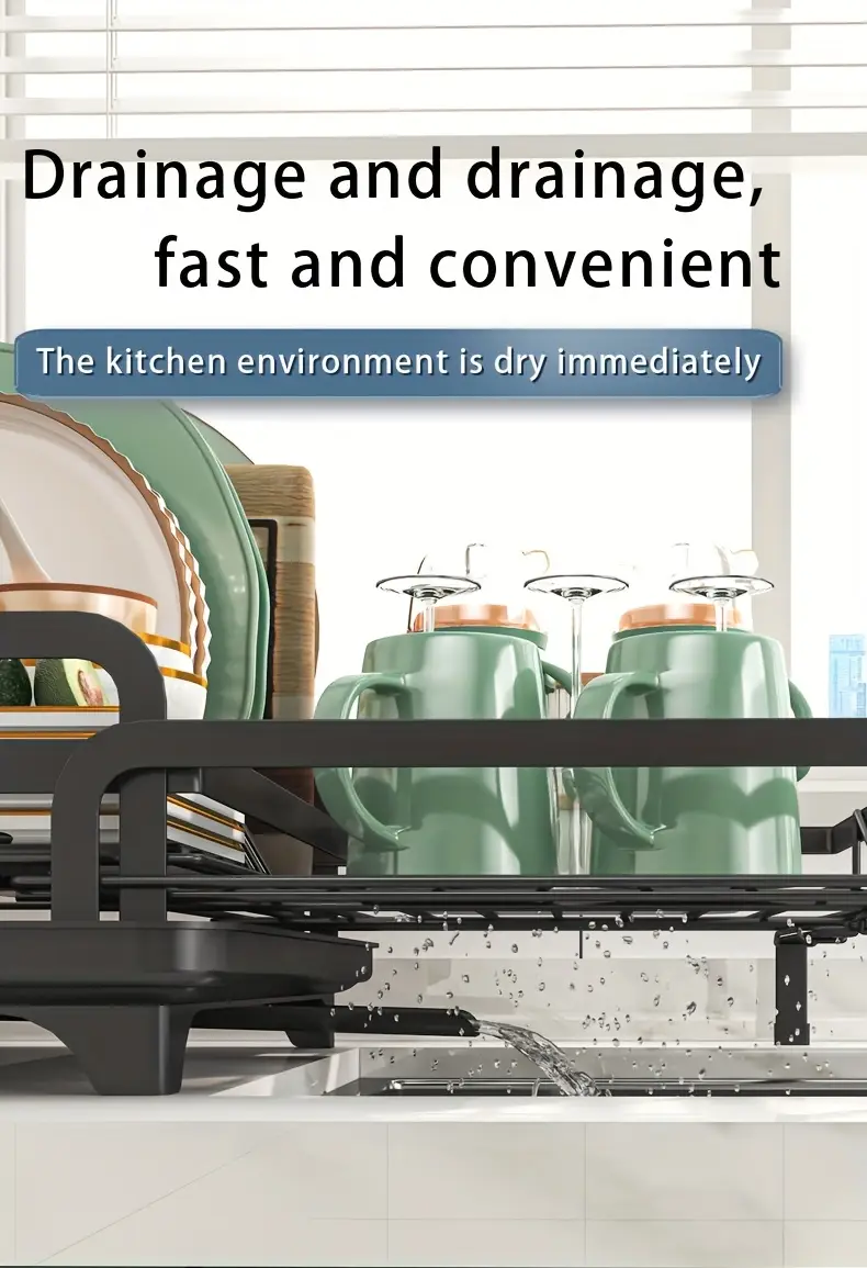 2 in 1 expandable rust resistant metal dish drying rack with pan slots utensil holder and for space saving kitchen counter and sink organization Product details 7