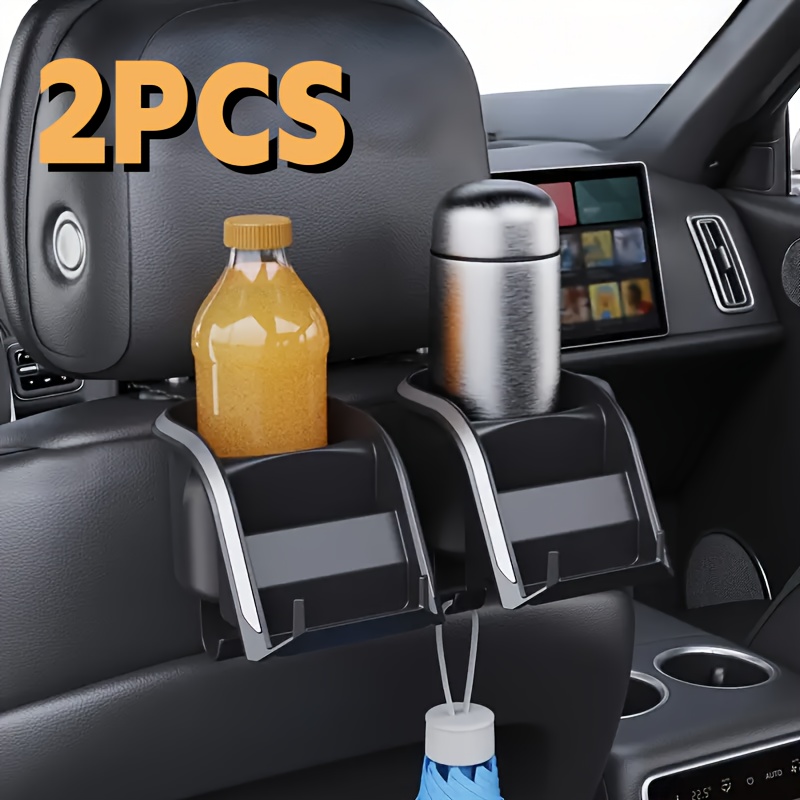 TEMU 2pcs Multifunctional Abs Car Seat Back Organizer With Phone Holder And Beverage Cup Holder, Vehicle Headrest Storage Box With Hooks