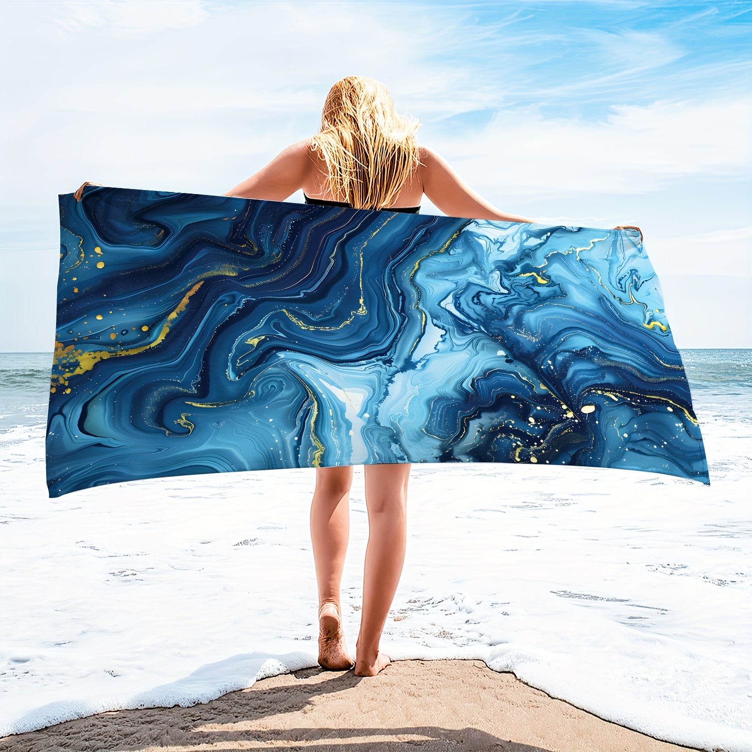 

1 serviette de plage surdimensionnée en microfibre moderne et abstraite, serviette de plage marbrée, durable et à séchage rapide, crème solaire lavable et serviette de bain absorbante