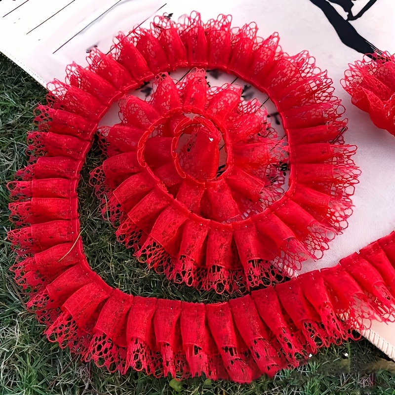 TEMU 2 Yardas de Encaje Plisado de Capa - Colores Surtidos para Bricolaje en el Hogar, Adornos de Zapatos y Decoración de Dobladillos de Ropa
