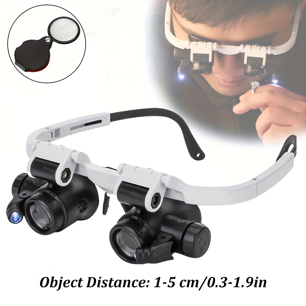 Head-mounted Eyeglass Magnifying Glass And Mini Foldable Magnifying Glass Set (2-pack), With 8x, 15x, 23x Magnifications. -mounted Magnifier Features Led Lights. Suitable For Repair Tools