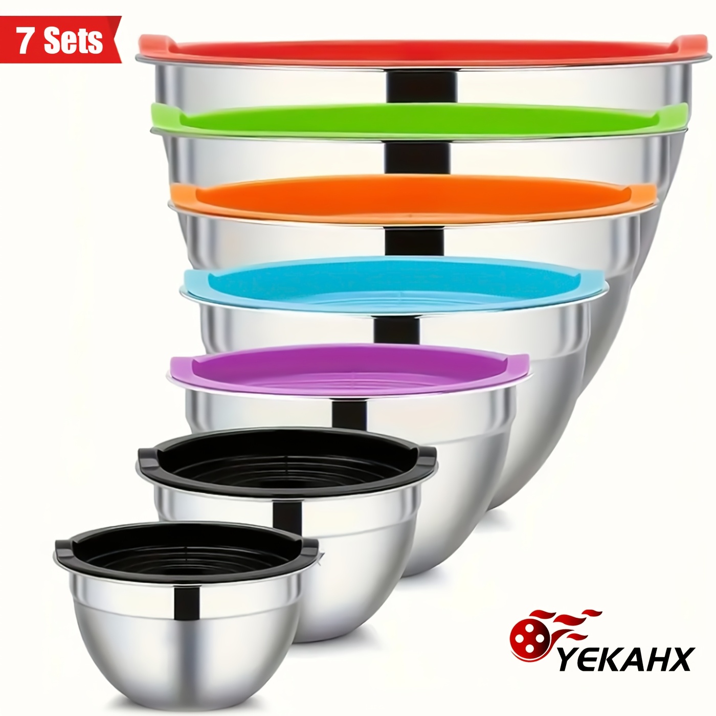 TEMU 7pcs Mixing Bowls With Sealed Lids - Rust Proof, Easy To Grip - Cooking And Serving, Baking, Vegetable, Salad Mixing - Stainless Steel Bowls With Lids - Mixing Bowls With Lids, Holiday Gifts