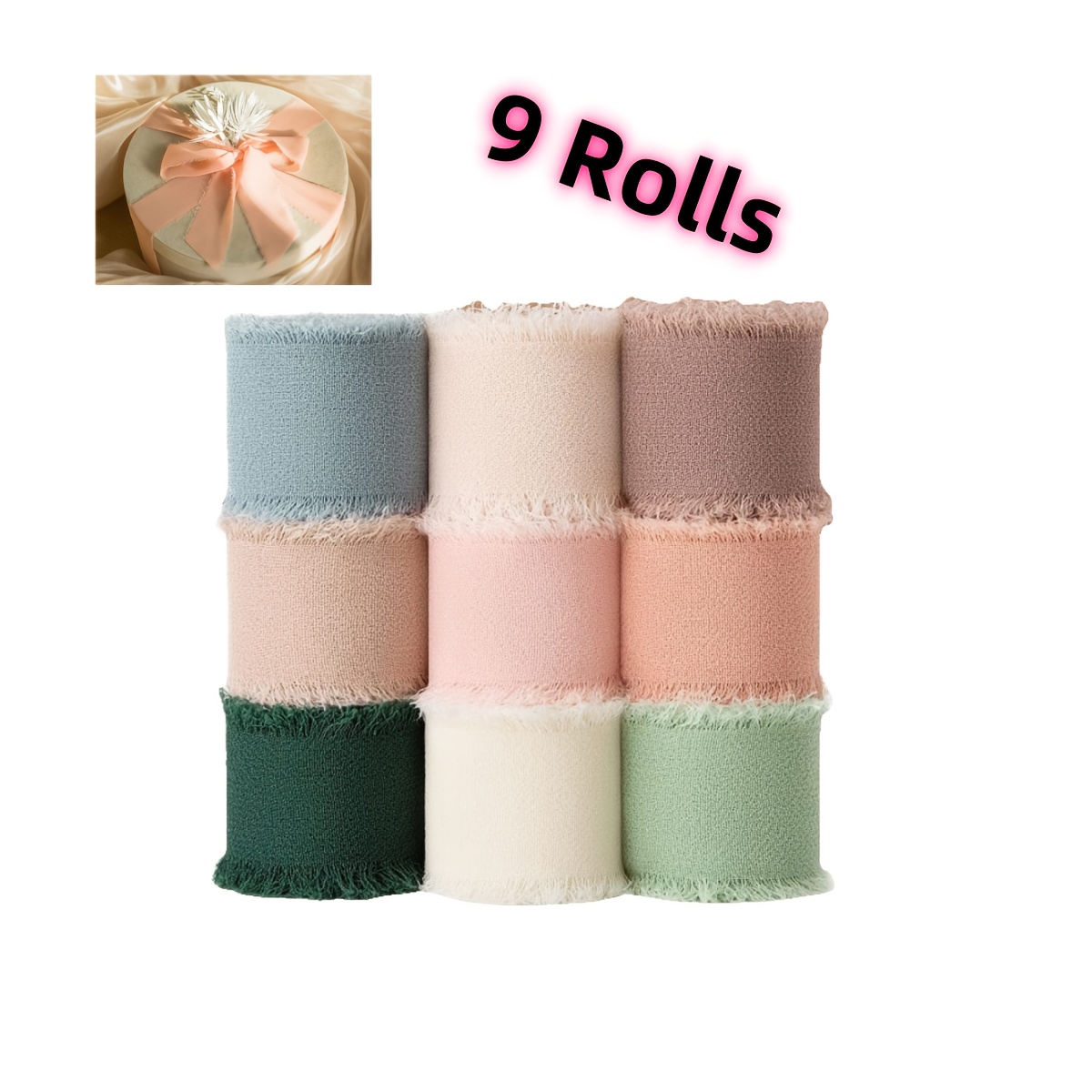 Image of 9 Rolls, 1 Inch X 3 Yards Handcraft Chiffon Tassel Ribbon Set - Polyester Ribbon, For Gift Wrapping, Crafting, Wedding And Party Decor
