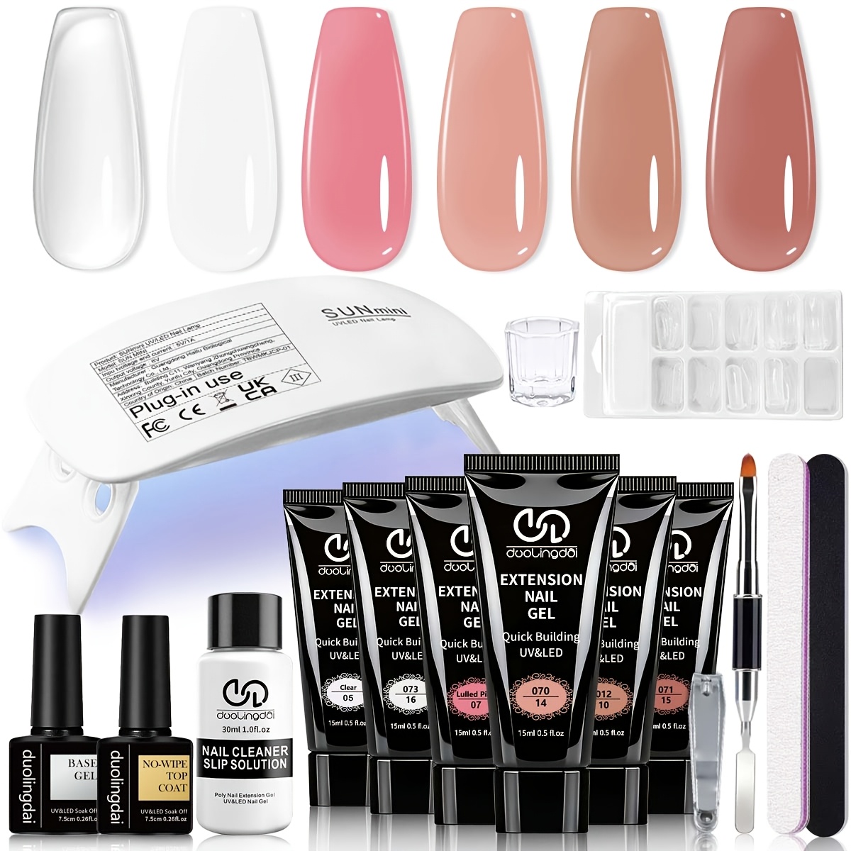 Duolingdai Poly Gel Nail Kit With U V Light Starter Kit, 6 Colors Builder Gel Extension Kit For Beginners With Everything Nail Art Diy