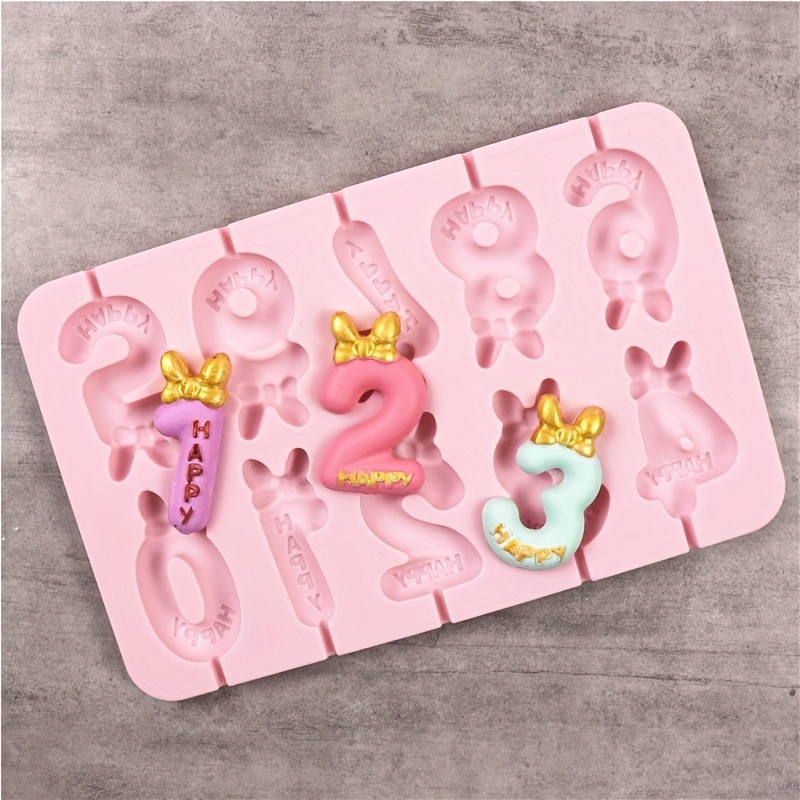 Image of 1pc 0-9 Number Bow Number Hat Number Lollipop Mold Silicone Mold Birthday Candle Mold Decoration Frosting Mold Random Color