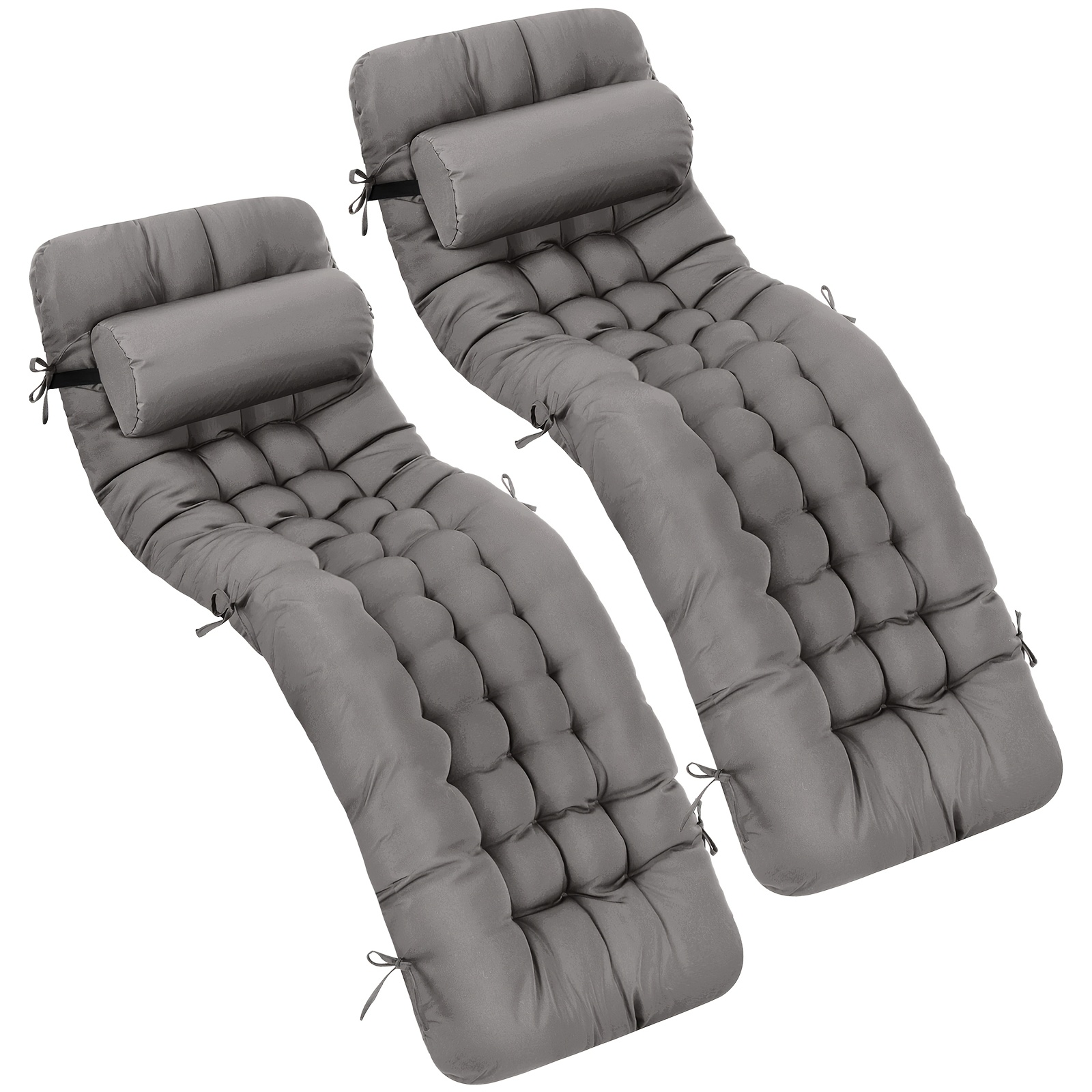 66 outdoor chaise lounge cushion waterproof patio pool chaise lounge cushion with headrest pillow tie fade resistant replacement longue rocking high back chair dark gray 2pcs