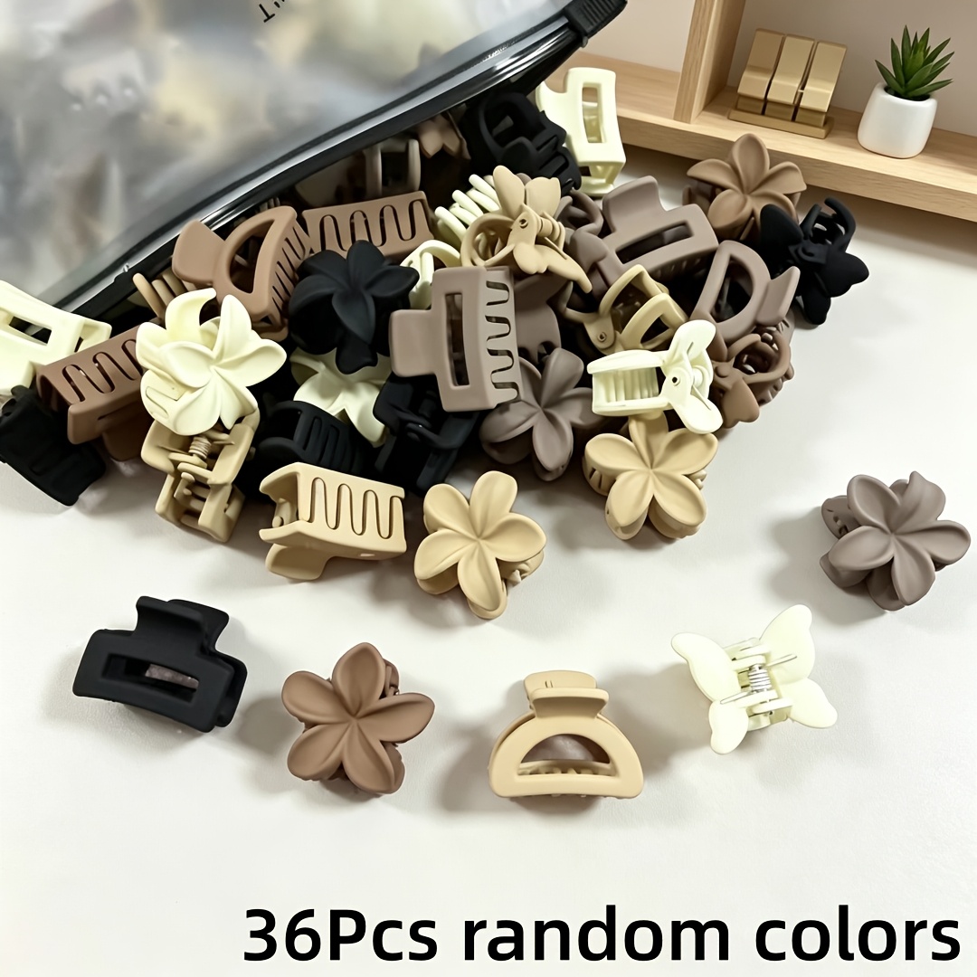 TEMU 36pcs Matte Milk Coffee Mini Hair Clips In Plumeria, , Square, And Half-circle Shapes, Suitable For Braids, Bangs, Princess Hairstyles, Women's