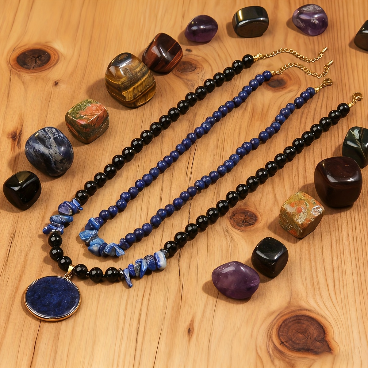 TEMU Juego de Collares de Piedra Natural de 2 Piezas - Collar con Colgante , Collar de Piedra Irregular Rosa, Collar de Capas con Colgante de - Ideal