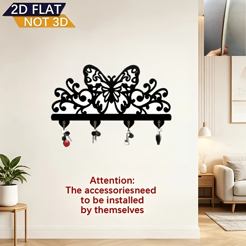 TEMU 2d Flat, 2dflat 2d Flat Design, Modern-style Wooden Multi-functional Key Hook With Metal Hook, Wall Decor, Porch Decor, Room Decor, Villa Decor,