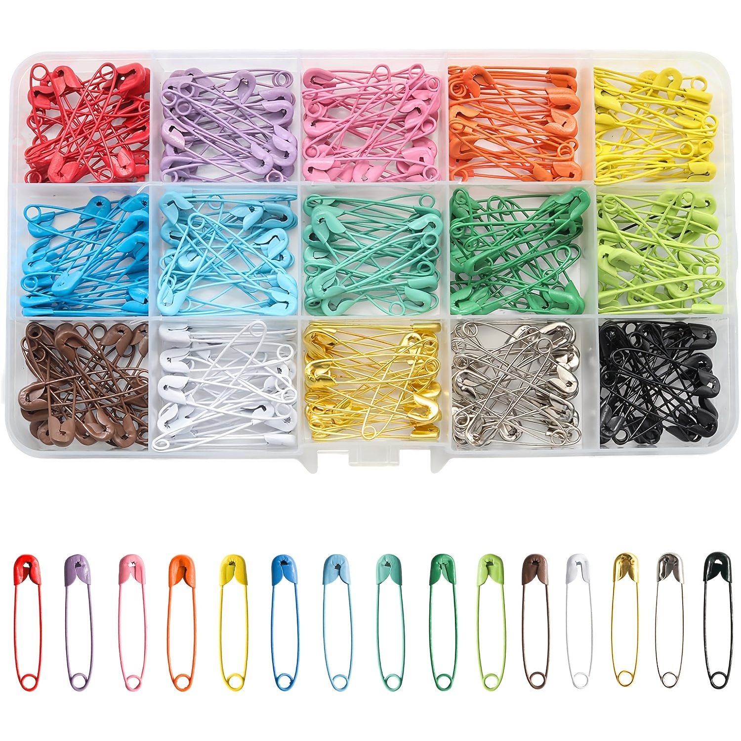 TEMU 300 Colorful Safety Pins, Suitable For Clothing, 32mm/1.26-inch Small Safety Pins, Mixed Pack Of 15 Colors With Storage Box, Metal Woven Markers