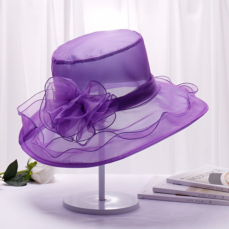 TEMU Hat Women's Mesh Foldable Sun Hat Spring Summer British Style Wide Brim Hat With Bow