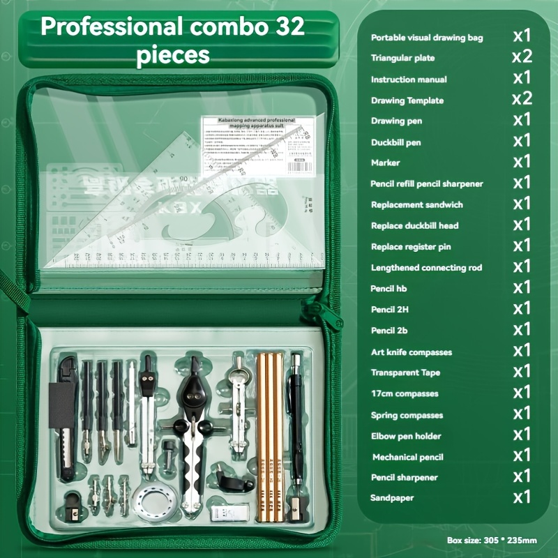 TEMU Architectural Drafting Tool Set - Drawing Kit For , Engineers, Artists, And - Includes Protractors, Compasses, Rulers & - Pvc