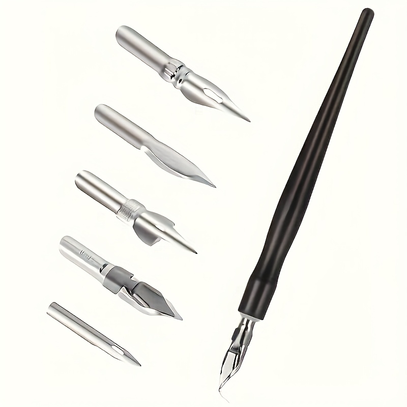 TEMU Calligraphy Set, Comic Pen Tip Set, Liquid Writing Pen, Calligraphy Dip Pen And Tip Set, Includes 5 Stainless Steel Tip Replacement Tips For
