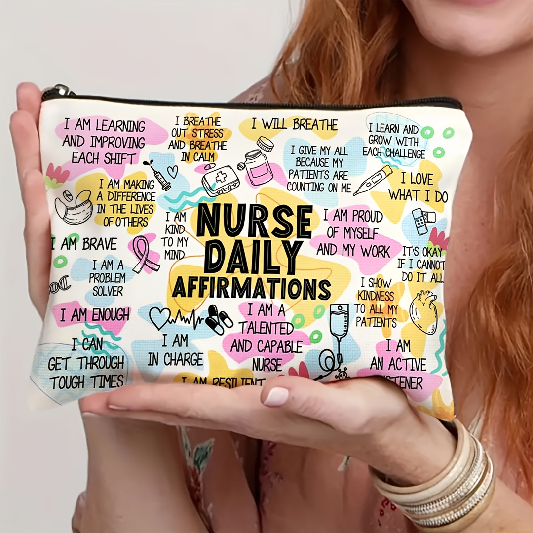 TEMU 1pc Nurse Makeup Bag, Nurse Daily Affirmations, Mental Health Gift, Gift, Motivational Gift, A Gift For A Female Mother, Teacher, Nurse, Birthday, Friendship, , Day, Travel, Toiletry Bag