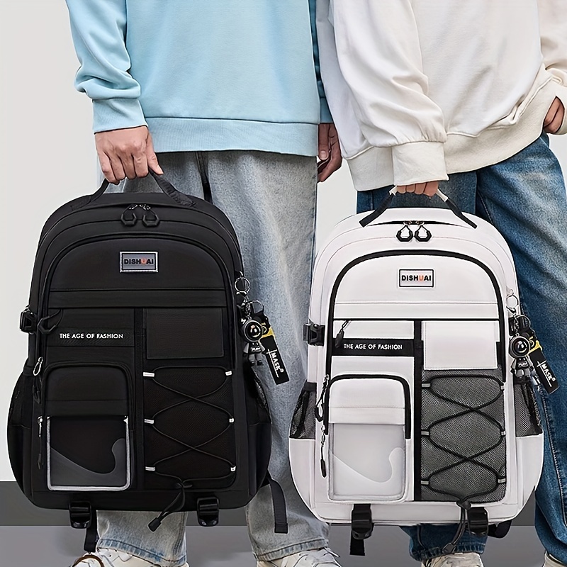 [Nylon Casual Backpack] Durable Nylon Casual Backpack - Large Capacity, Spine Protection, Zipper Closure - Hand Wash, for High School Middle School