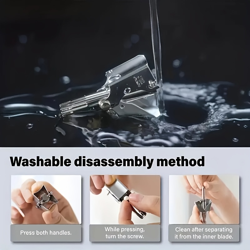 温和的护理 | 男士不锈钢手动鼻毛修剪器 - 特点是精密的旋转机械，人体工程学设计，包括清洁刷，可洗，未使用电池 商品详情 5