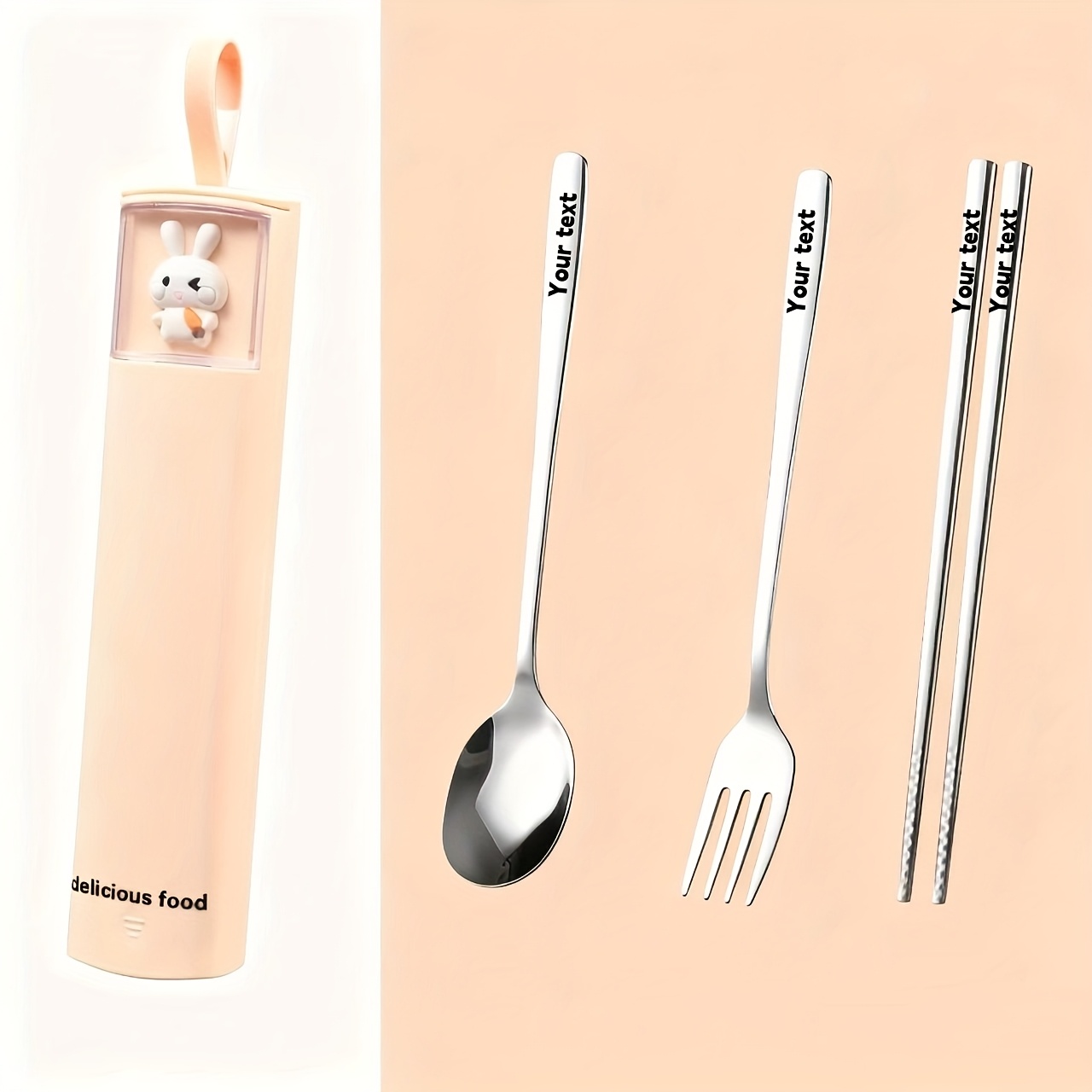 TEMU Personnalisation personnalisée, un joli et portable ensemble de couverts 3 pièces en acier inoxydable 304, avec des d'animaux mignons que des en