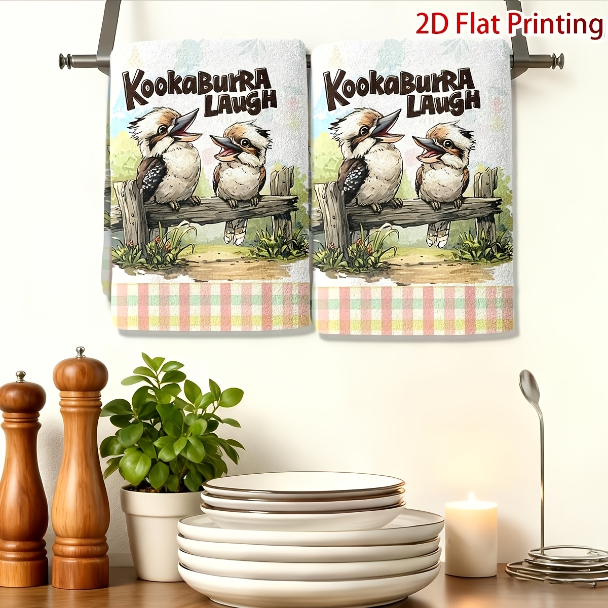 TEMU 2pcs Kitchen Towels Suitable For Travel & , Portable Dish Cloths With Bird, Machine Washable Cleaning Towels For Camping, Rv, For Use - Compact