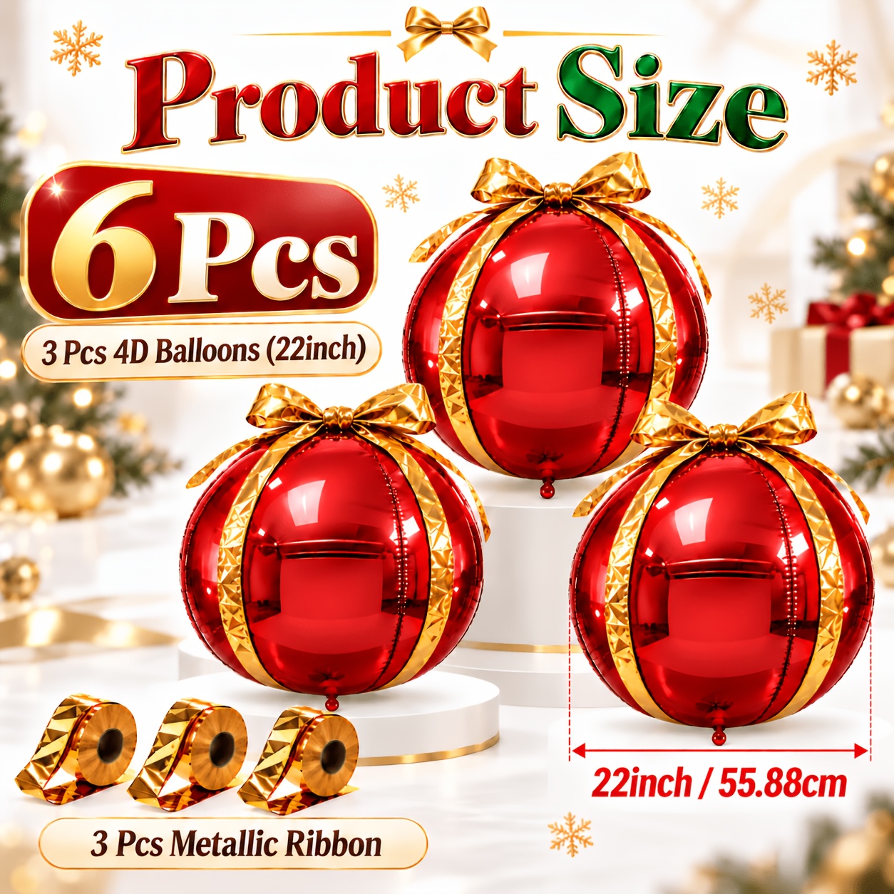TEMU Photography Props Red Foil Decorative Hanging Ball Set With , Suitable For Christmas, Wedding, Valentine's Day Decoration, Birthday Decoration,