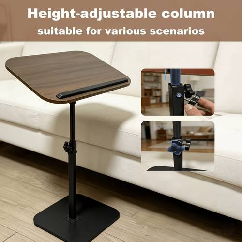 1pc adjustable height computer workstation side table fashionable metal frame with wooden top suitable for living room bedside table multi functional tray mobile c shaped home office desk lift table for reception room rv