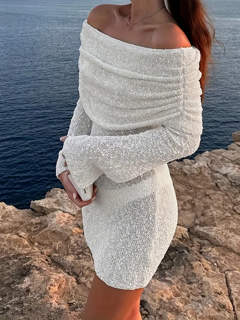 womens elegant shoulder sweater dress formal - Temu Mauritius womens elegant shoulder sweater dress formal - Temu Mauritius