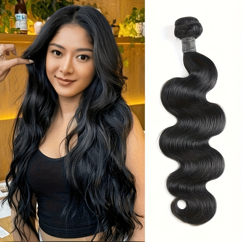 Image of Brazilian Body Wave Human Hair Bundles Real Human Hair Bundles Natural Black #1b Extensions For Length, Essential For Beauty Enthusiasts, 1 Bundle For Women