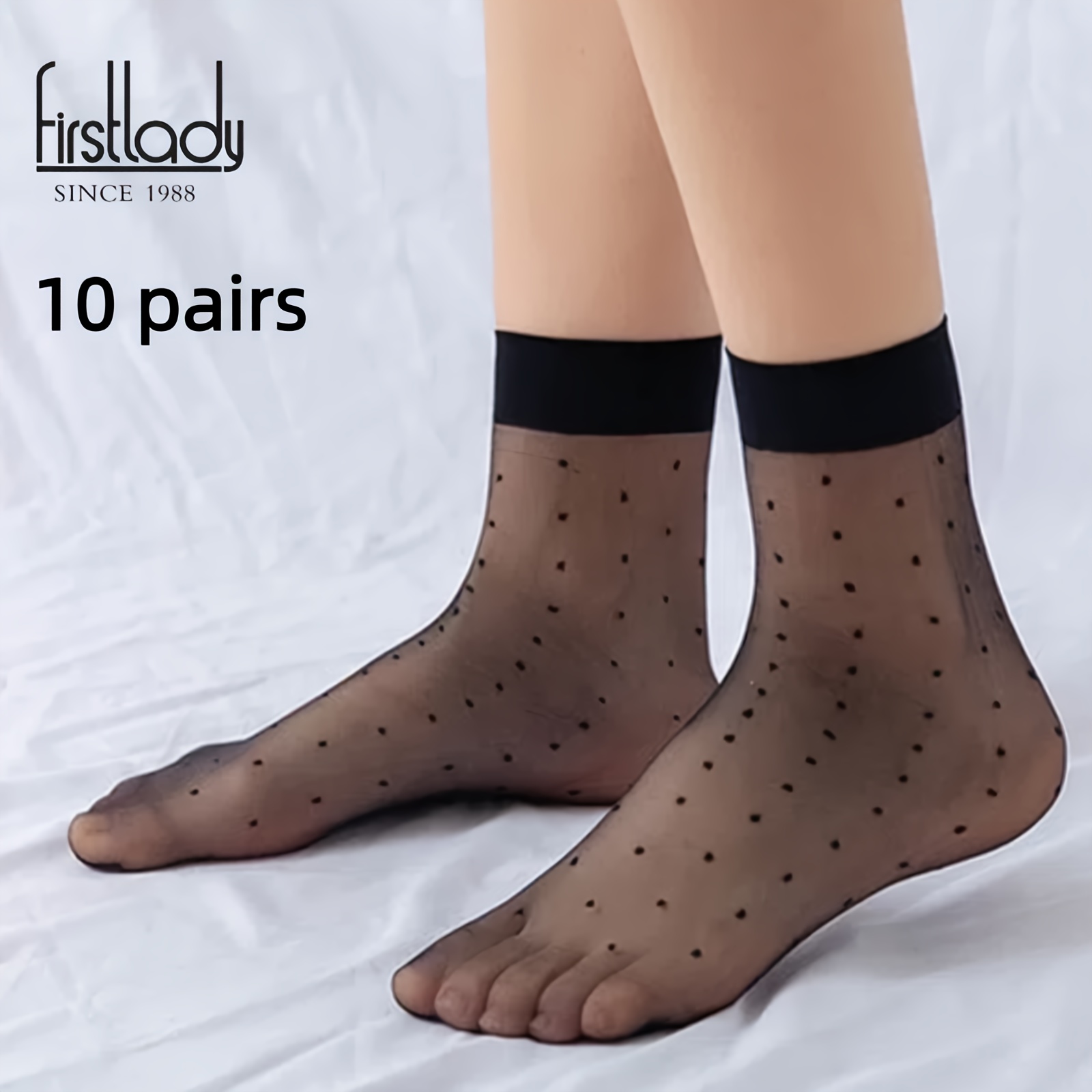 

10 Pairs Polka Dot Pattern Socks, Summer Thin Sheer Elastic Short Socks, Women's Stockings & Hosiery