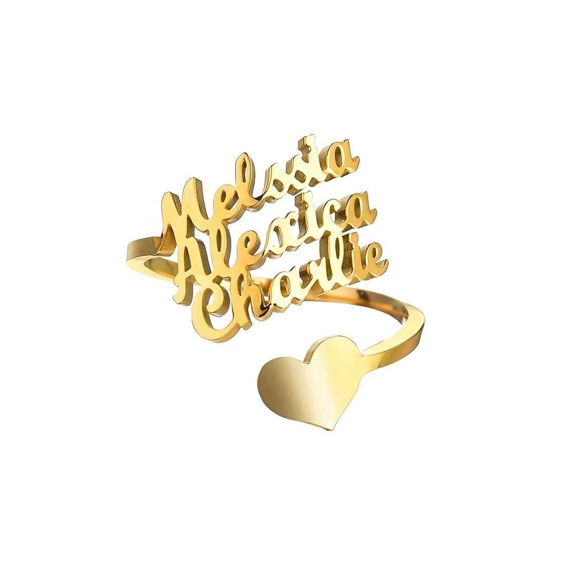 Custom Multi-name Ring, Personalized 1-3 Name Heart Ring, Stainless Steel Adjustable , Women's Fashion Jewelry