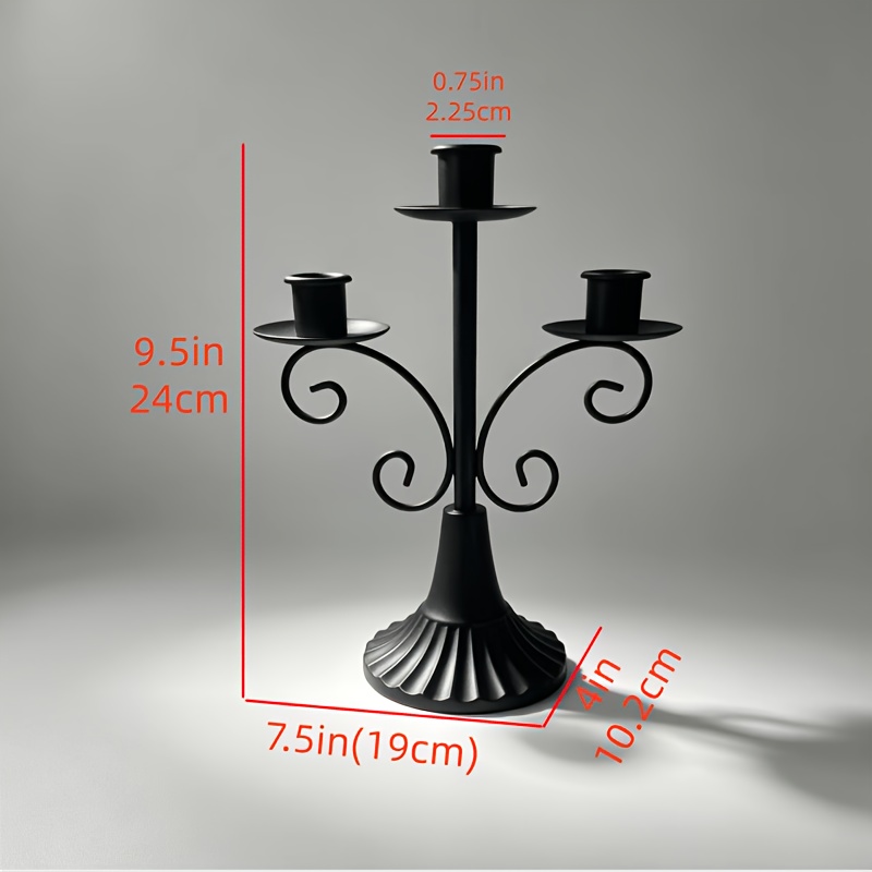 TEMU Black Vintage Scroll Acanthus 3-head Iron Candlestick Table Centerpiece For Dining Wedding Party Decor