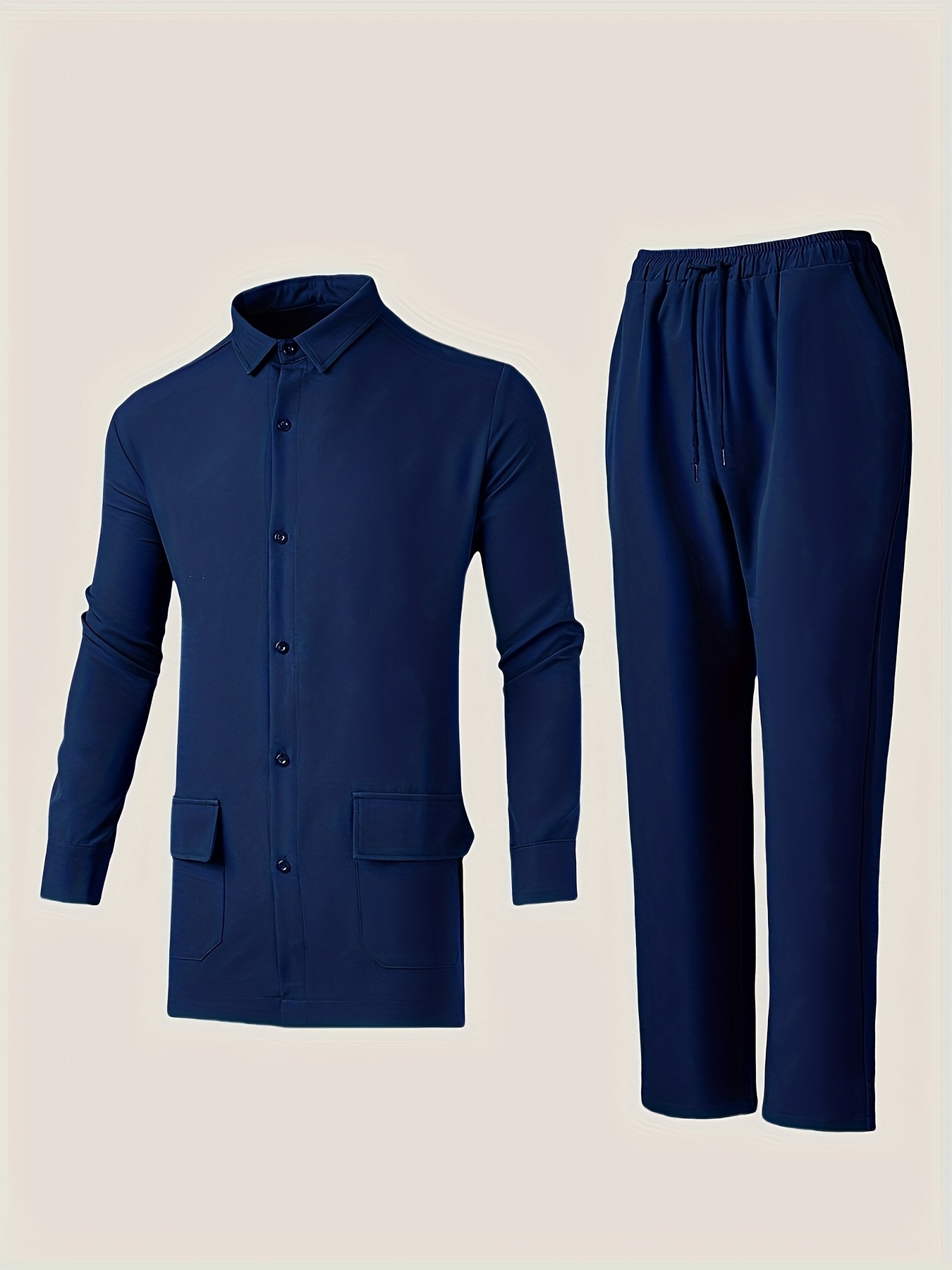 Men's Dashiki 2pcs Suit, Turn- Collar, Single-Breasted Button, Pocket Design Shirt, Drawstring Elastic Waist Long Pants, Suitable for Weddings, Dates, Birthdays, Parties, Celebrations, Commuting Office Men's Clothing