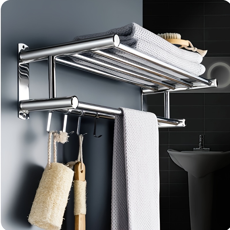 TEMU Sturdy Stainless Steel Wall-mounted Towel Rack - Space-saving Bathroom Organizer With Hanging Shelf, Christmas/ Gift Decoration