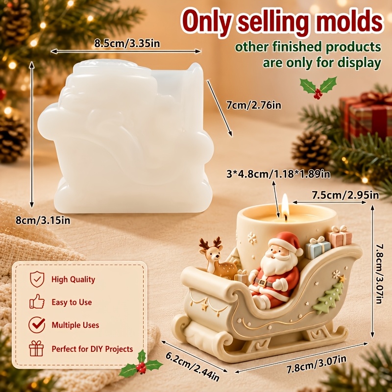 TEMU Moule en silicone et résine de traîneau de Noël, coupelle à bougie, boîte de rangement de traîneau avec Père Noël et , moule en silicone pour