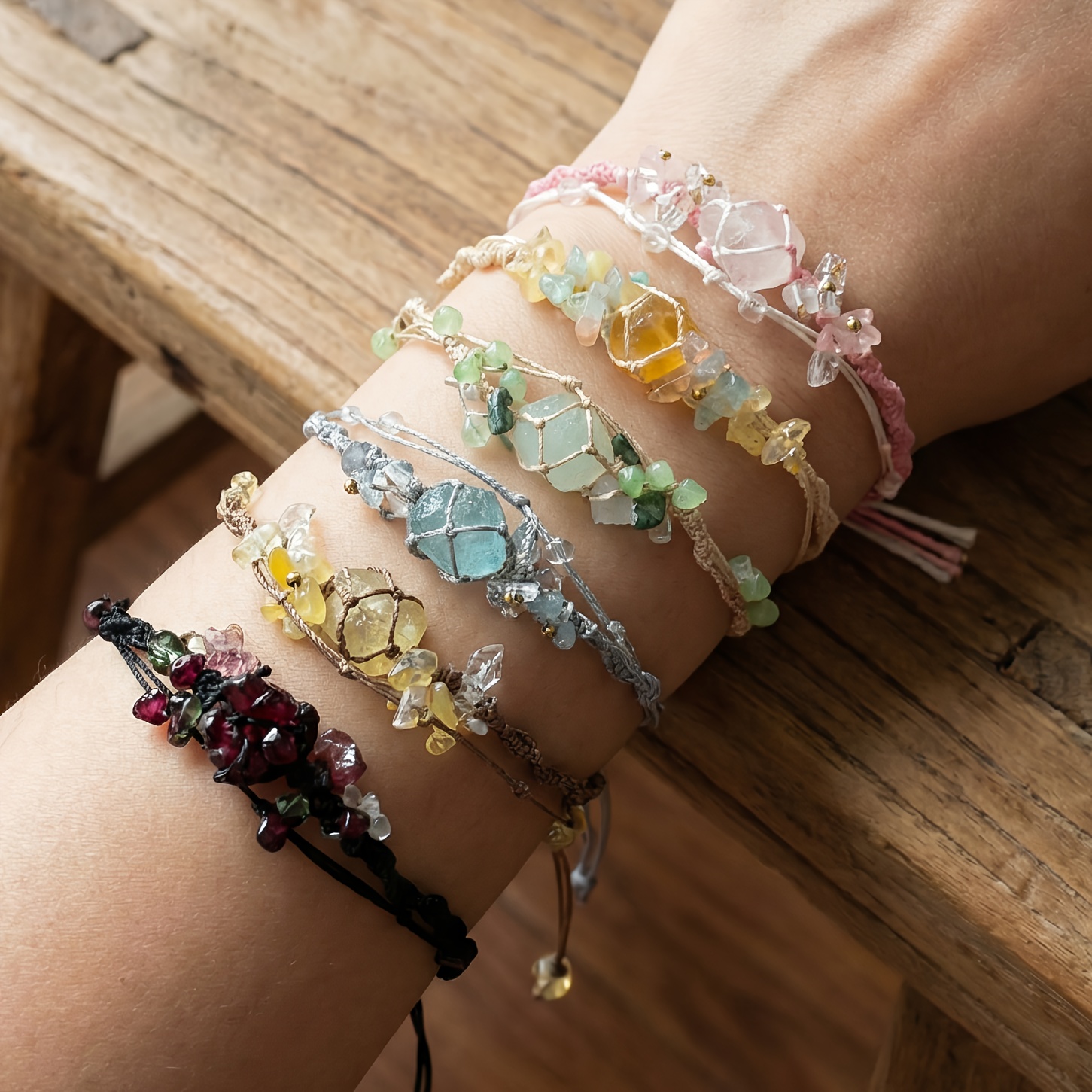 Handmade Adjustable Bohemian Crystal Bracelet, Multi-Color