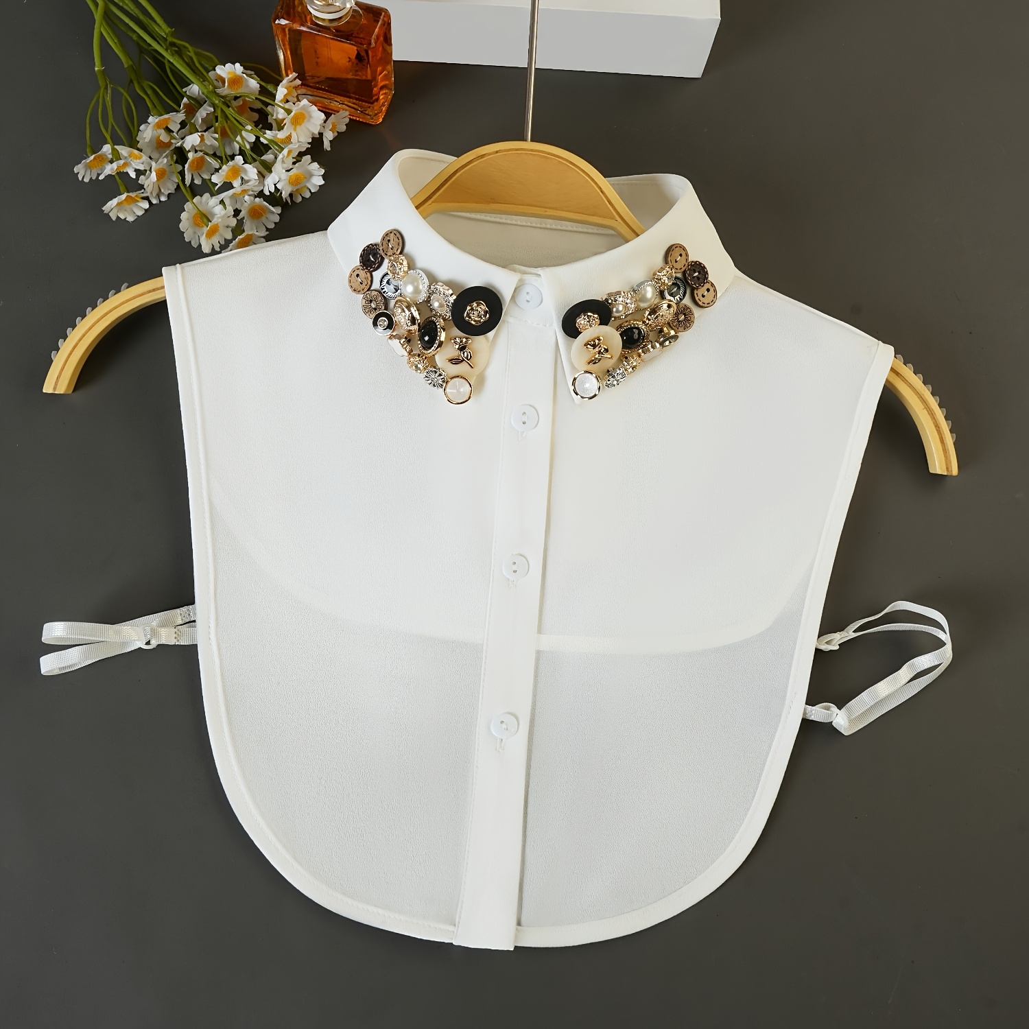 TEMU High-end Fashion Button-decorated Women's Detachable Collar, Versatile For Pairing With Shirts, Sweatshirts, And Other Versatile Garments