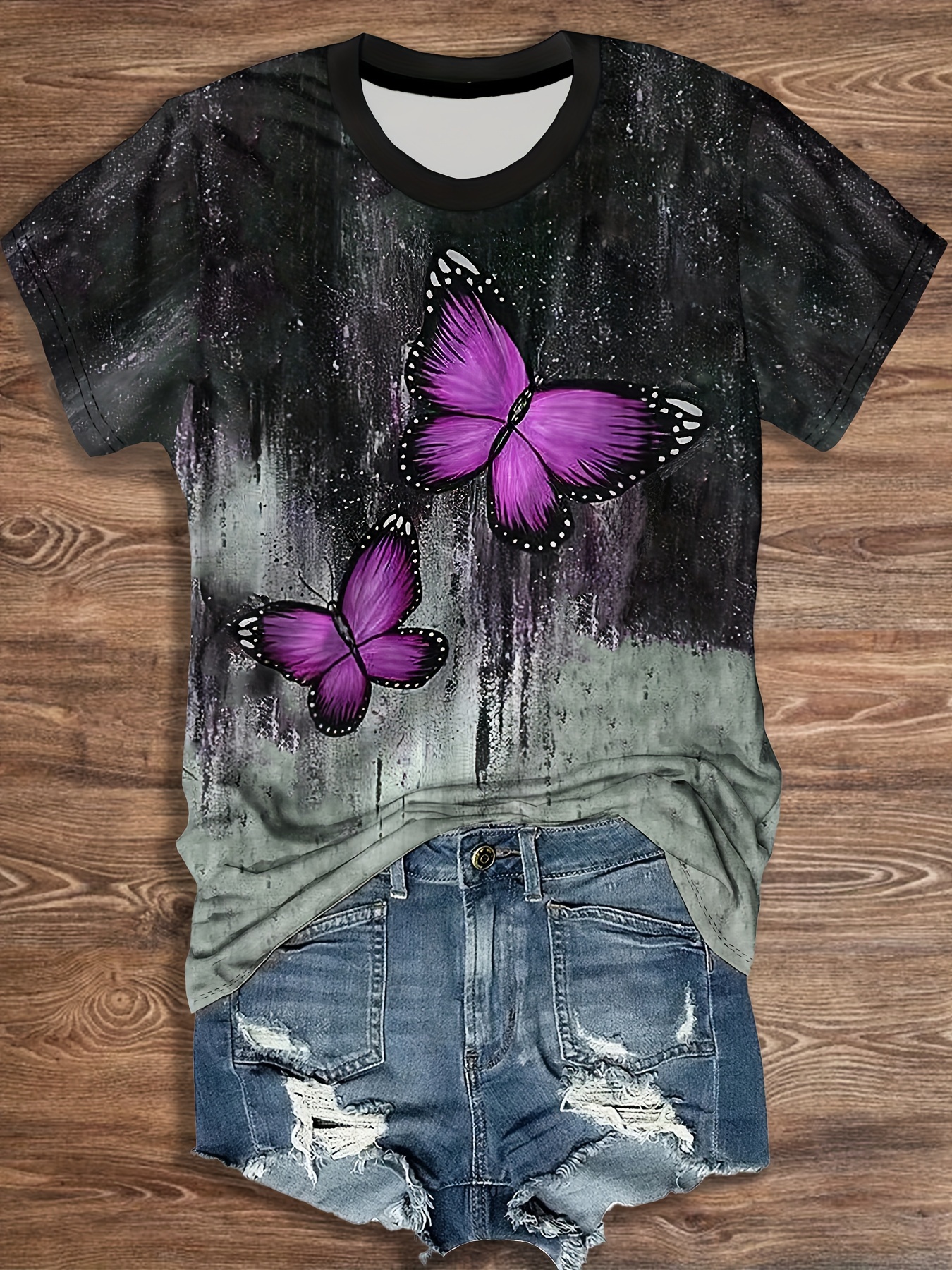 2DXuixsh Shirts for Women Tall Women Fashion Reflective Butterfly Print  Short Sleeved T Shirt Crop Top Plain Long Sleeve Shirt Womens Tops T Shirts
