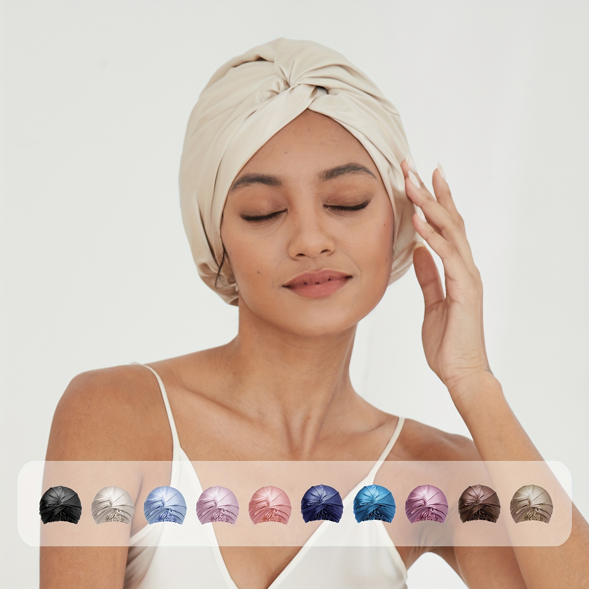 

Silk Bonnet Solid Color Turban Hat Pure Soft Sleeping Pre Tied Hair Bonnets Chemo Cap For Women