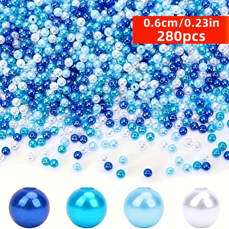 TEMU 6 mm 280 Stk. blaue weiße Acryl-kleine Perlen mit geradem Loch, 4 Farben, Ozean Serie, Dekorperlen, Schmuckmaterial, Armband, Halskette,