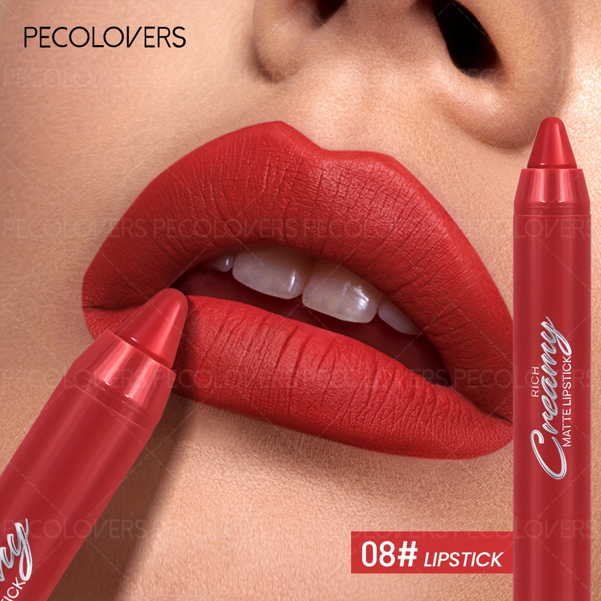 Image of 1pc Pecolovers Lipstick Crayon - Waterproof & Long-lasting Matte Lip Pencil, Wax-based Lip Liner Suitable For Types, Easy To Apply For Women, Perfect Gift For & Special Occasions