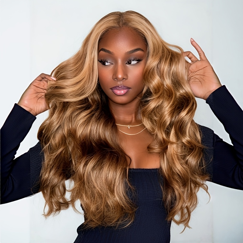 Human hair blend gradient light brown highlights blonde layered wig Amazon.com : BABEHERS Blonde mix Brown Lace Front Wig for  main image 3