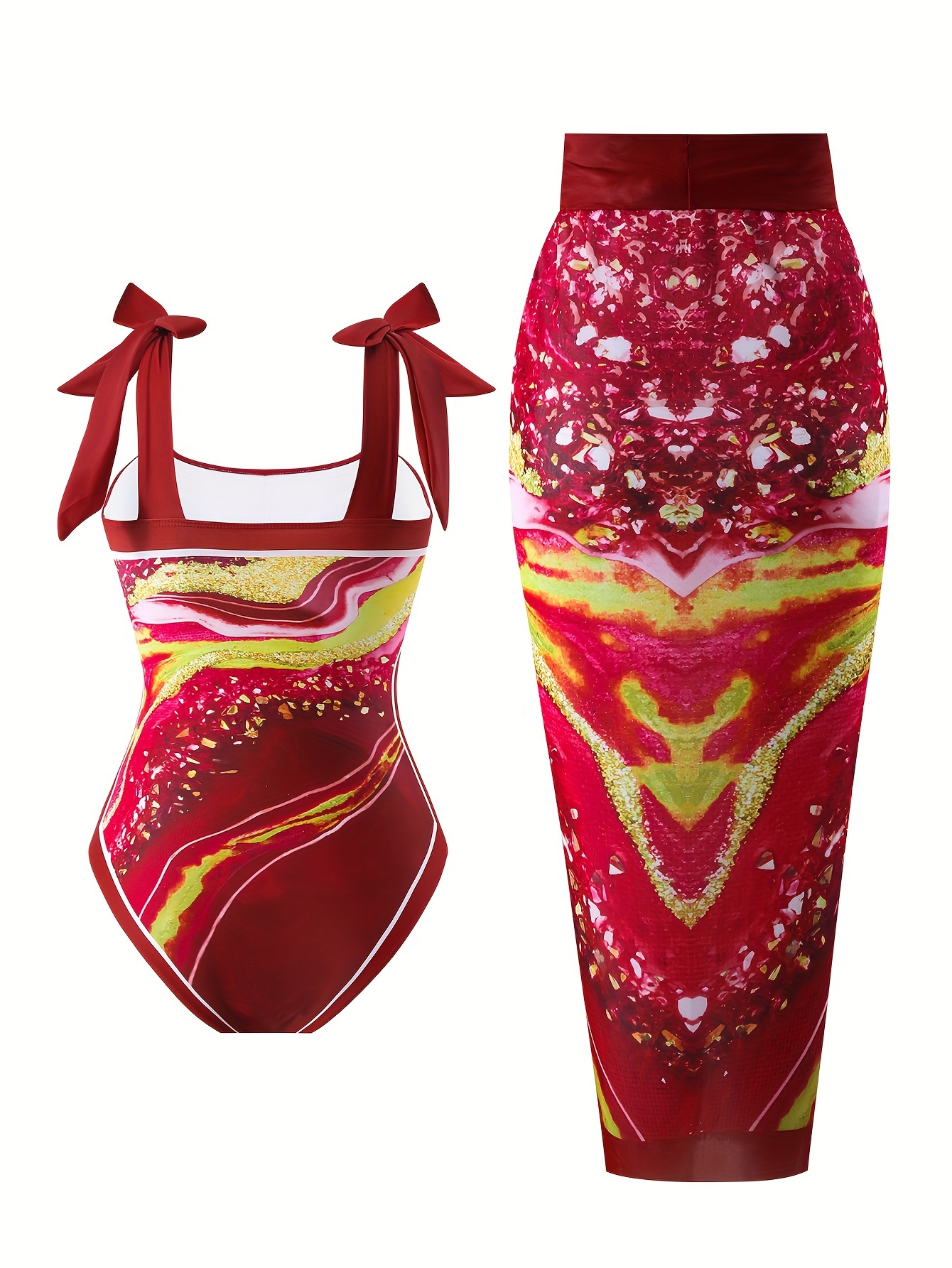 plus size piece swimsuit attached beach sarong Temu United Arab