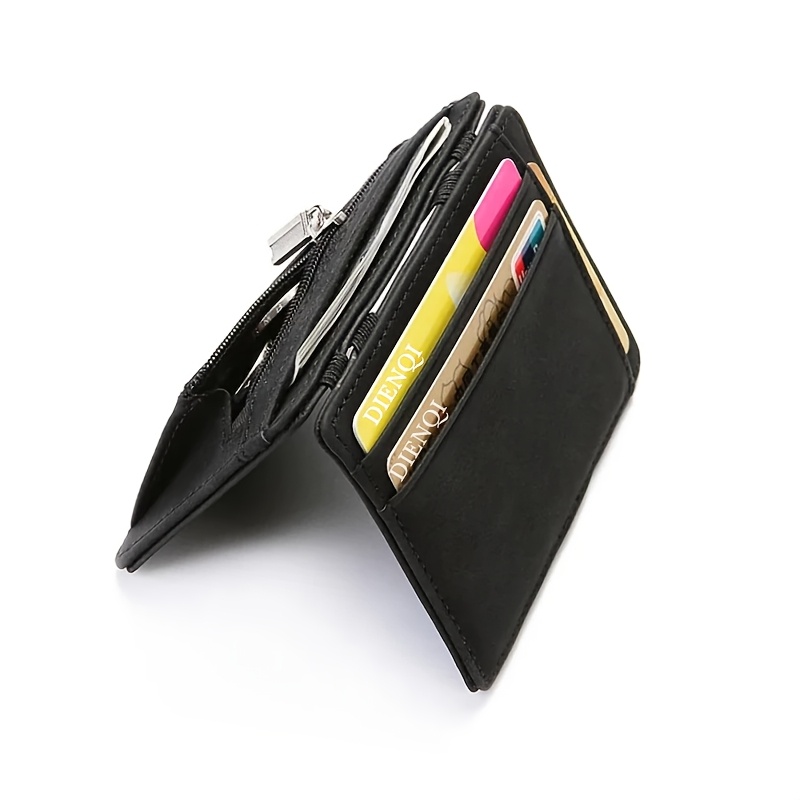 Men' Bifold Credit Card Holder Wallet With Zipper & - Pu Leather Card Case Suitable For Money,,, Keys - Compact (no)