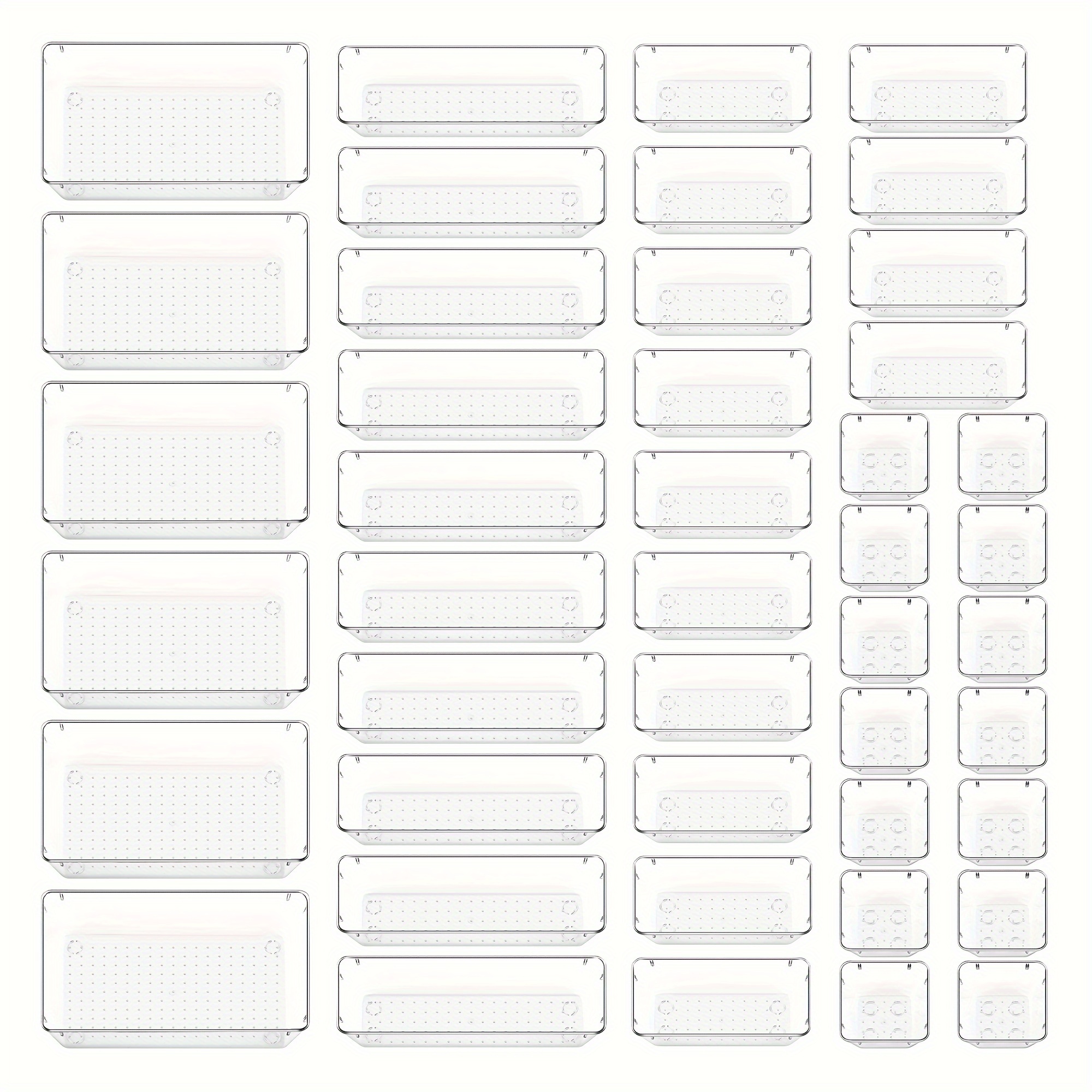 

Vtopmart 44 Pcs Clear Plastic Drawer Organizers Set, 4-size Versatile Bathroom And Vanity Organizer Trays, Non-slip Storage Containers For Makeup, Jewelries, Bedroom, Kitchen Utensils And Office