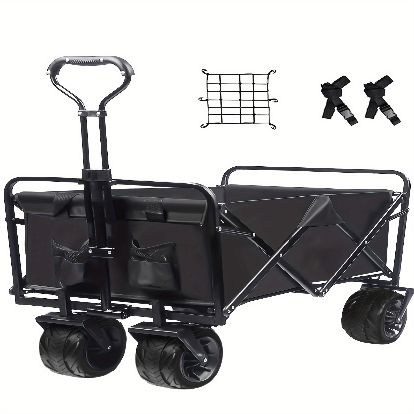 

Collapsible Wagon Cart, Collapsible Beach Cart With Wheels For Sand, Heavy Duty Beach Wagon Cart With , Straps, Utility Beach Wagon For Sand, Garden Camping, Outdoor Sports