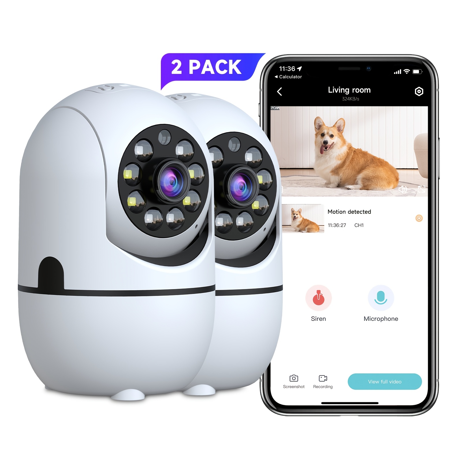 Image of 2 Pack 2k Indoor Wireless Security Cameras, Pet & Baby Monitor, Dual-band 2.4g/5g Wifi, 360° Pan-tilt, Night Vision, Motion Tracking, Audio & Siren Alarm, Cloud & Local Storage, 24/7 Monitoring