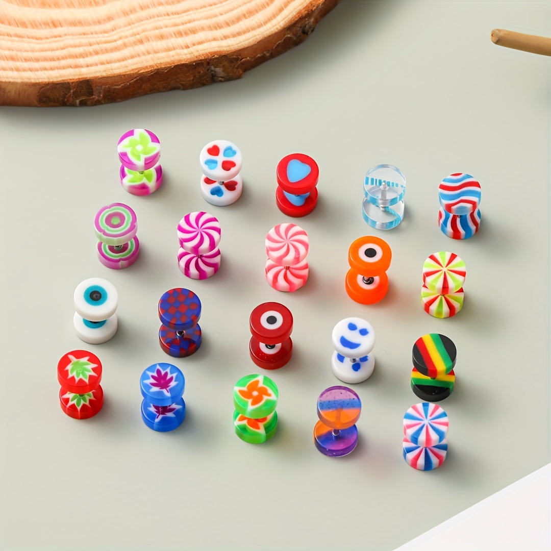 

20pcs Cute Acrylic Stud Earrings Set - Patterns, Casual Attire &