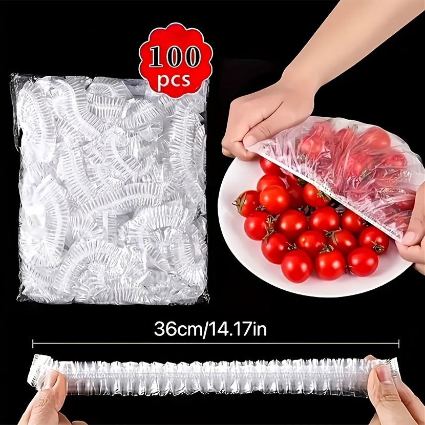 TEMU 100pcs Disposable Cling Film Covers - Food Grade Plastic, Kitchen, Picnics & Bbqs