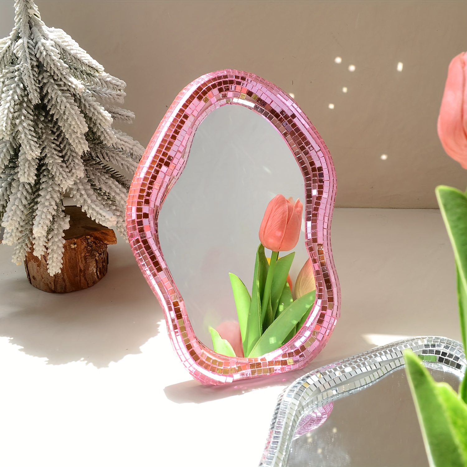 TEMU Espejo de Maquillaje Portátil con de Vidrio - Sin Batería, Espejo de Viaje Compacto para Mujer, Regalo para de San Valentín (Plegable de )